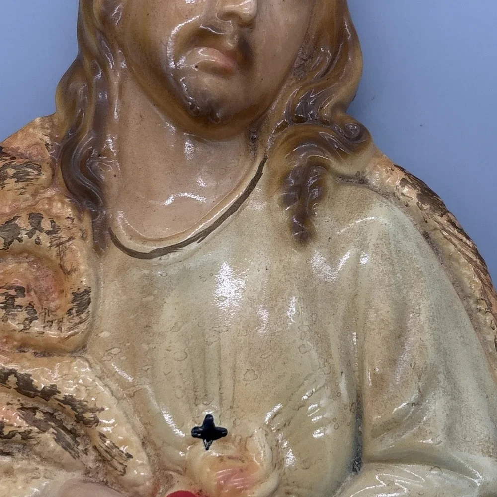 Vintage Sacred Heart of Jesus Plaster Chalkware Torso Bust Hanging‎ Wall 6.5